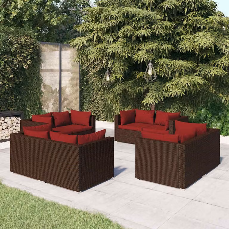 Set di divani da giardino vidaXL 8 pezzi in rattan marrone con cuscini e struttura in metallo a forma di L
