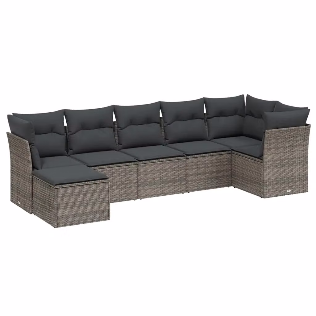 vidaXL Set Divani da Giardino 7 pz a Forma a L in Polyrattan Grigio con Cuscini Imbottiti e Rivestimenti Rimovibili – 2