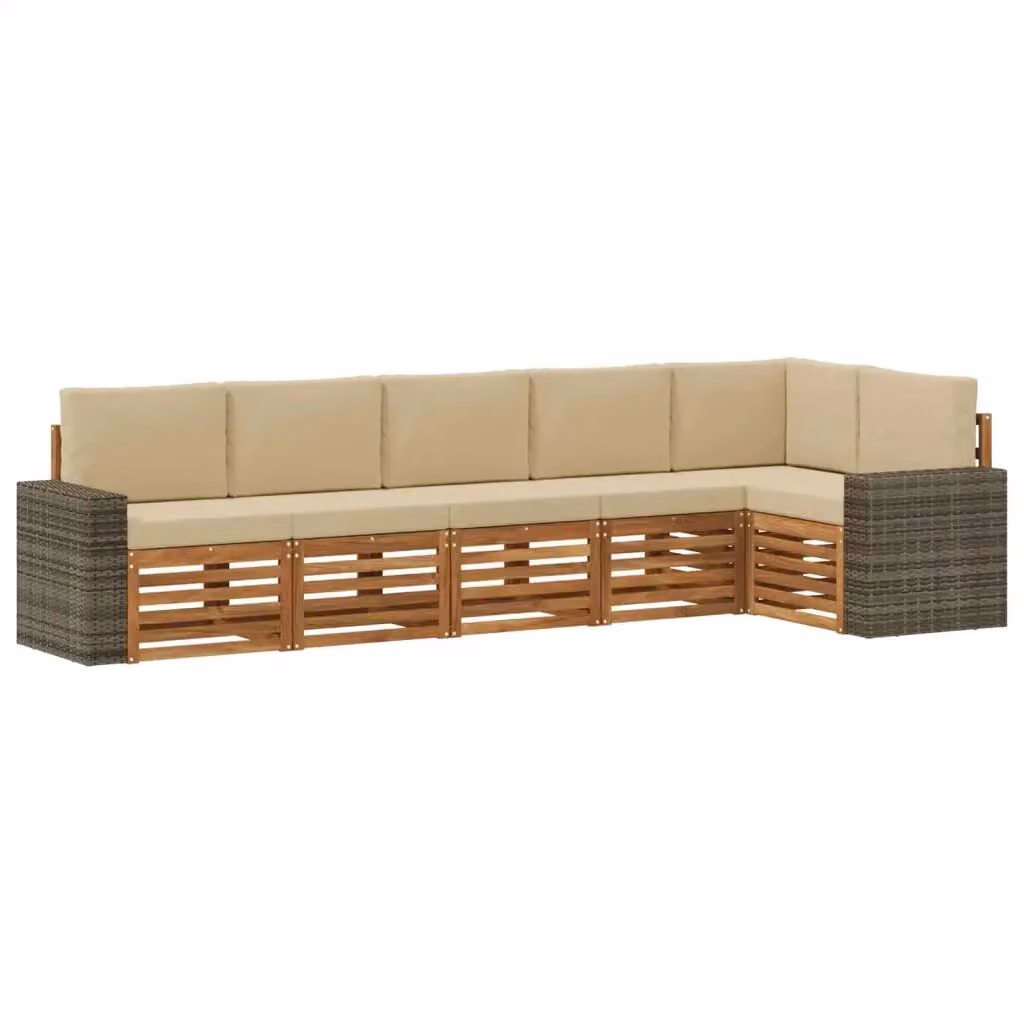 Set di divani da esterno a L vidaXL in legno di acacia con cuscini beige – 2