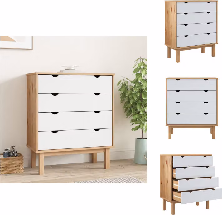 vidaXL Cassettiera OTTA Brown&White 76,5x39,5x90 cm in legno massiccio - Cassettiere