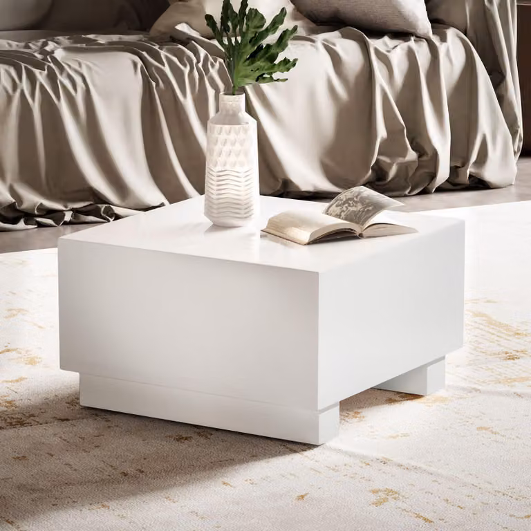 FineBuy Tavolino da caffè MONOBLOC 60x60x35 cm Bianco Alta Lucentezza Tavolo Soggiorno Cubo Quadrato Design Tavolo Divano Tavolo Salotto Tavolino da Caffè Forma Cubo