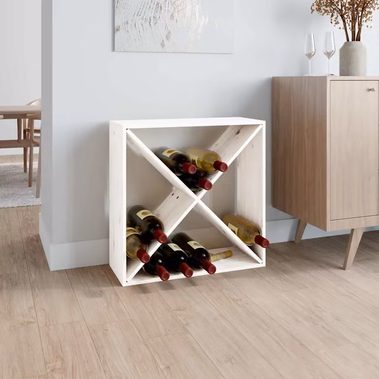 vidaXL Portabottiglie Bianco in Legno di Pino Massello con Schienale L 62 x P 25 x H 62 cm