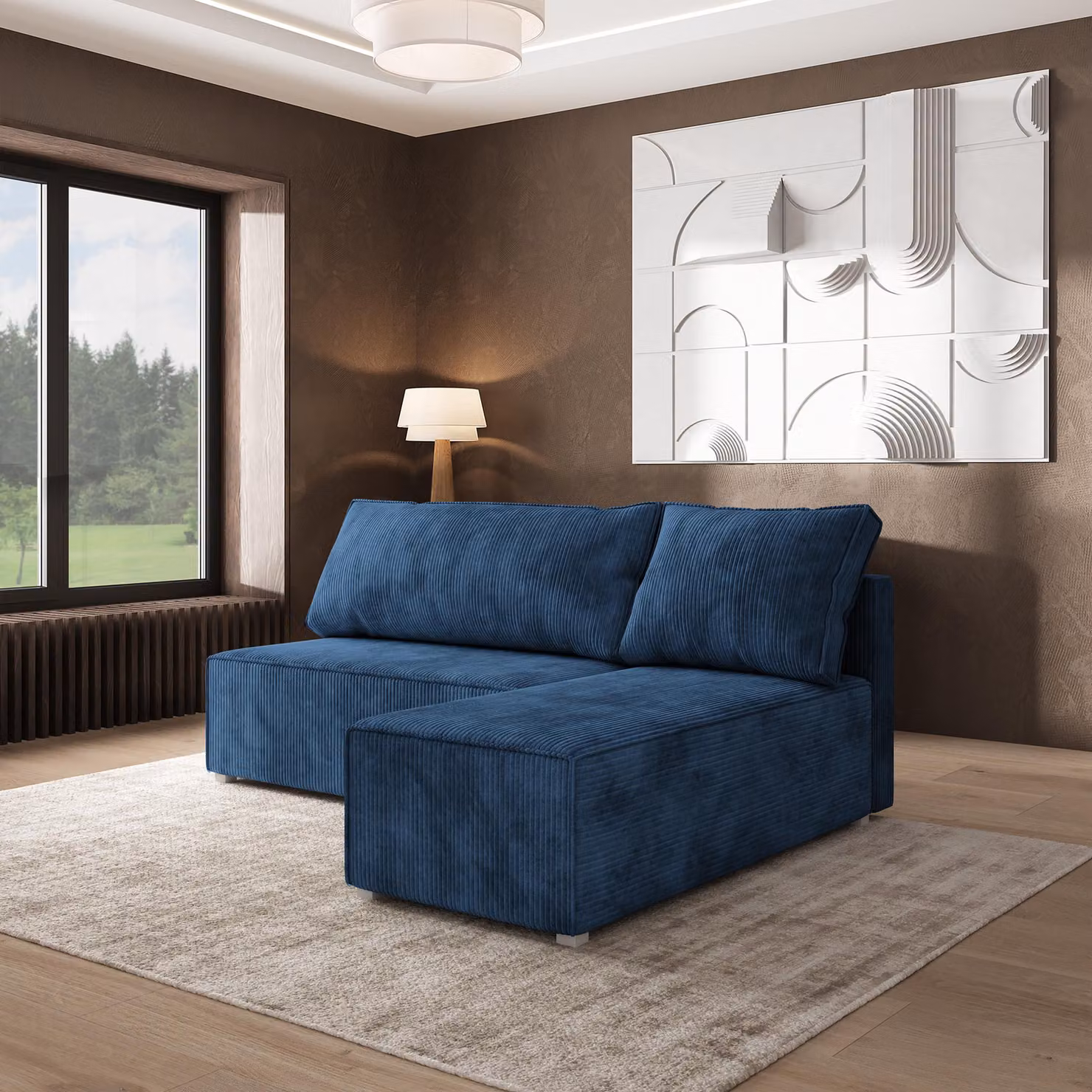 Divano angolare Masseno BRISO P con funzione letto a L, divano con box letto, divano da soggiorno, divano, divano letto, set di divani - blu, POSO 05