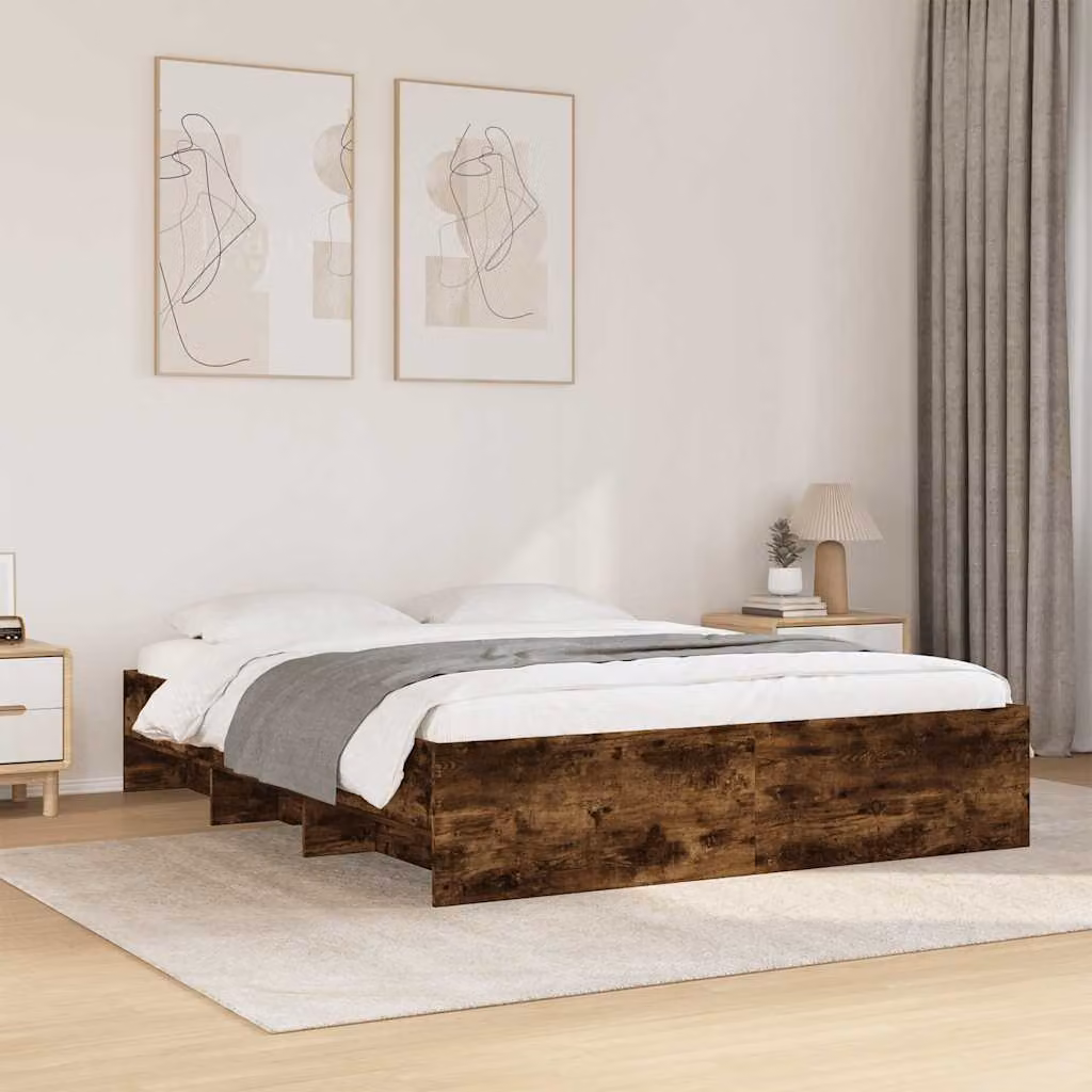 Giroletto senza materasso vidaXL in legno Rovere Fumo L: 160 cm, P: 200 cm, H: 35 cm – 1