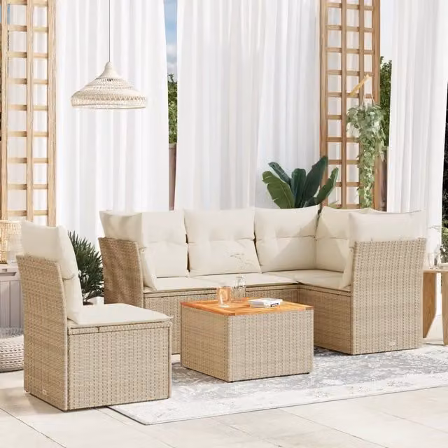 Set Divano da Giardino 6 pz con Cuscini Beige in Polyrattan 3255974