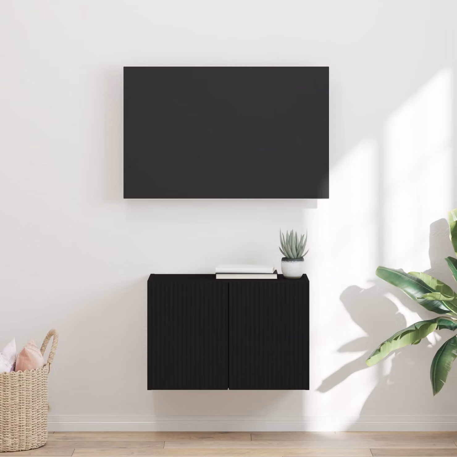 Mobile TV da parete vidaXL in legno ingegnerizzato nero opaco L: 59,5 cm, P: 31 cm, H: 40 cm