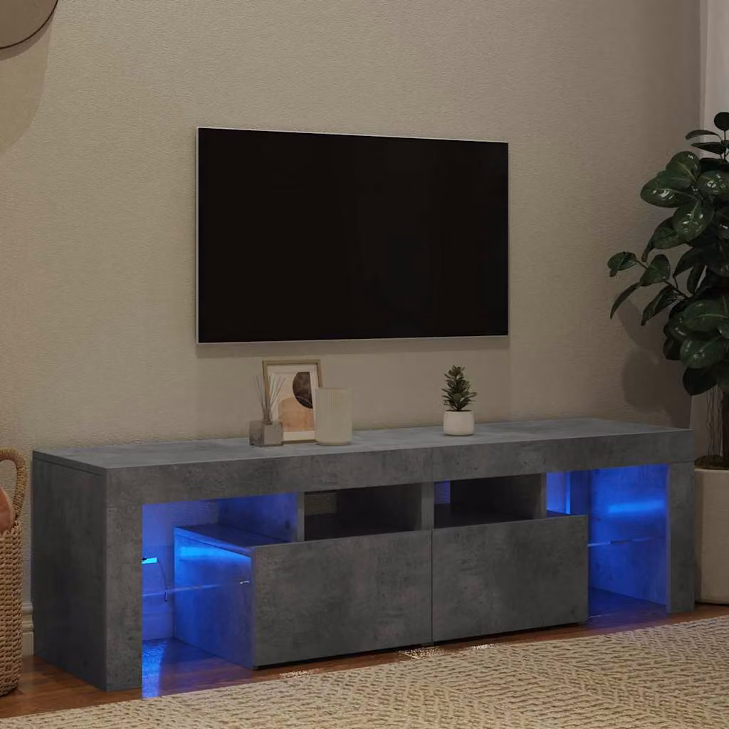 Mobile Porta TV Moderno vidaXL con Luci LED Integrate Grigio Cemento L: 140 cm, P: 36,5 cm, H: 40 cm