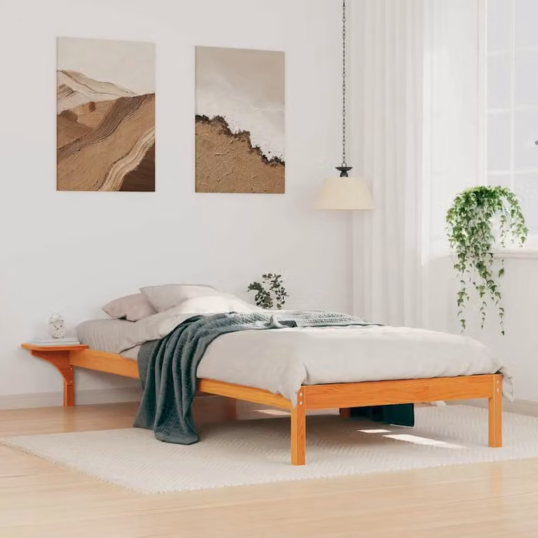 Letto moderno vidaXL in legno di pino con tavolini laterali marrone cerato L/P/H: 225,5 x 150 x 100 cm