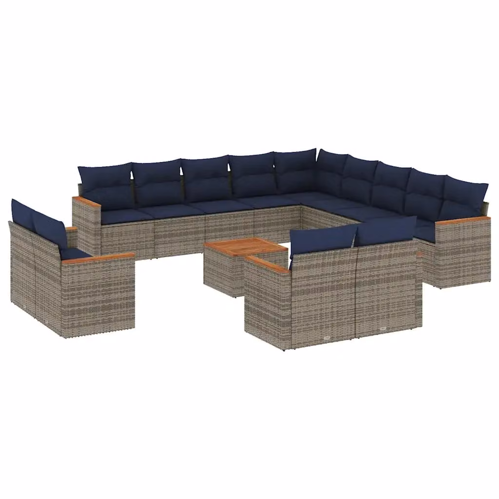 Set di Divani da Giardino a Forma di U vidaXL in Polyrattan con Cuscini Blu e Grigio e Tavolino da Caffè – 2