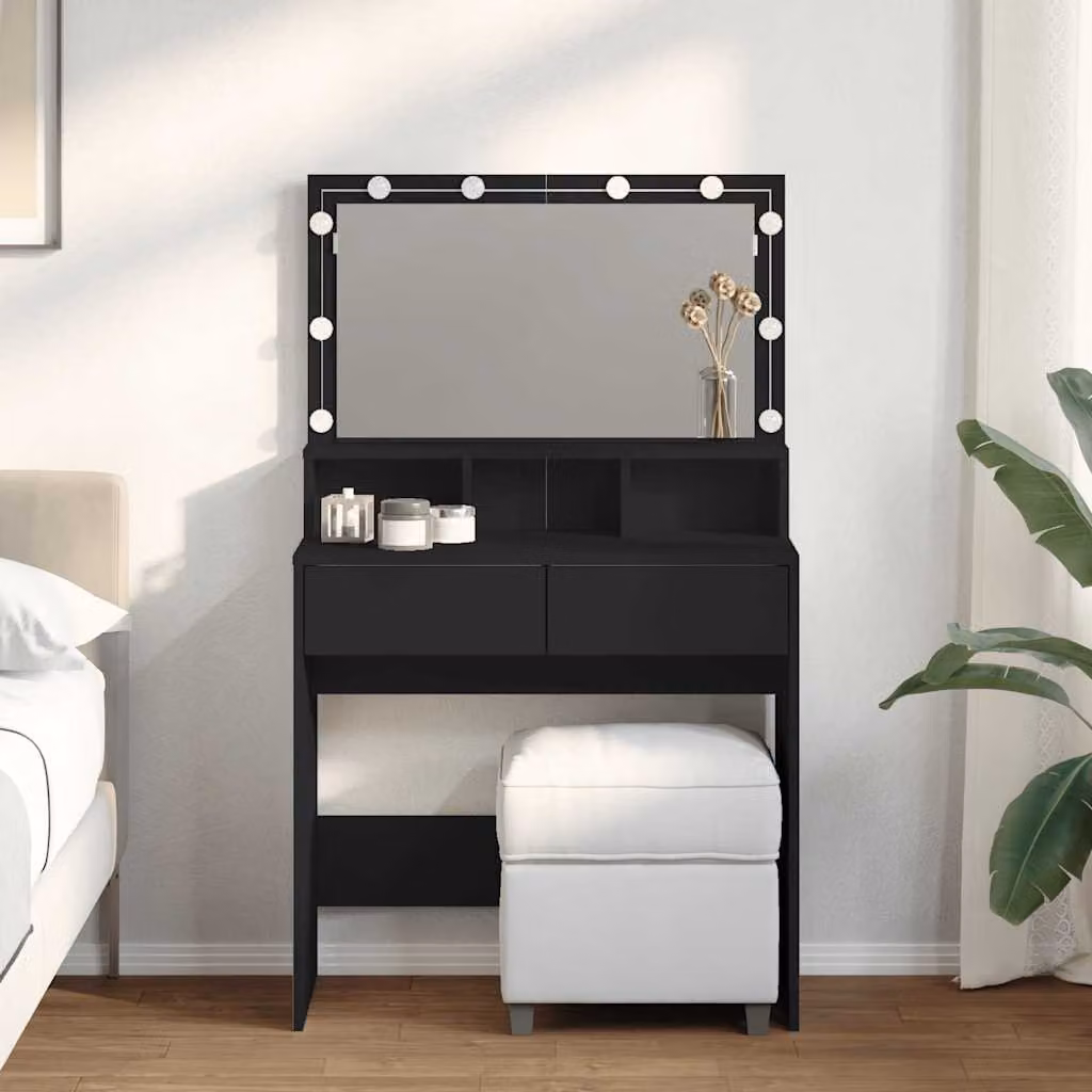 vidaXL Toeletta Hollywood con LED Nera L: 80 cm, P: 41 cm, H: 134,5 cm – 1