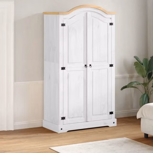 Armadio Corona Bianco 102x52x186 cm in Legno Massello di Pino 4012155