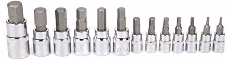 Set di chiavi a bussola quadrate in acciaio cromo-vanadio, 13 pezzi, colore argento