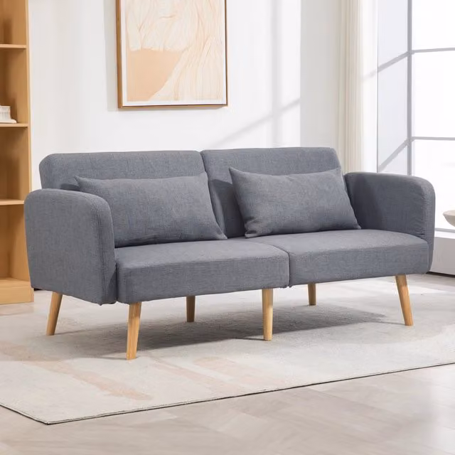 Divano letto WISHDOR a 3 posti modello click clack in tessuto grigio con schienale regolabile e cuscini inclusi L: 170 cm, P: 83 cm, H: 80 cm