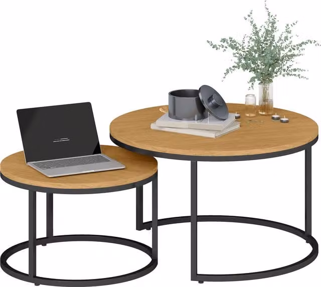 HOMCOM Set di 2 tavoli bassi ad incastro design industriale piano effetto cemento gambe in metallo marrone   Aosom Italy