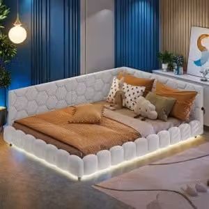 Letto imbottito matrimoniale 140 x 200 cm con porta di ricarica USB e illuminazione LED per adolescenti adulti bianco