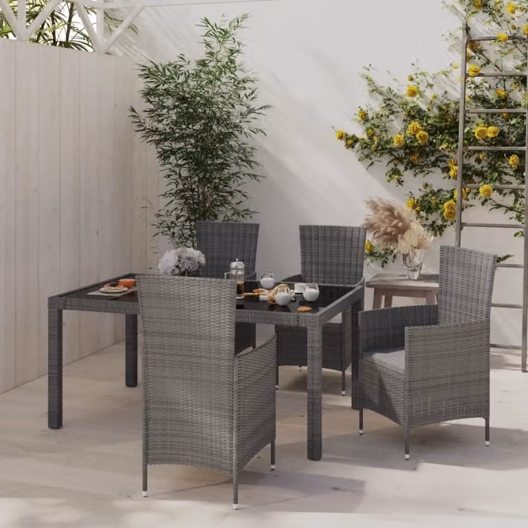 The Living Store Set da pranzo da giardino 5 pezzi con cuscini in poly rattan grigio