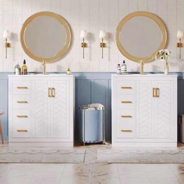 Mobile sottolavabo con lavabo in ceramica, 3 cassetti, 2 ante e 2 ripiani aperti, bianco, 76,5 × 46,5 × 84,5 cm