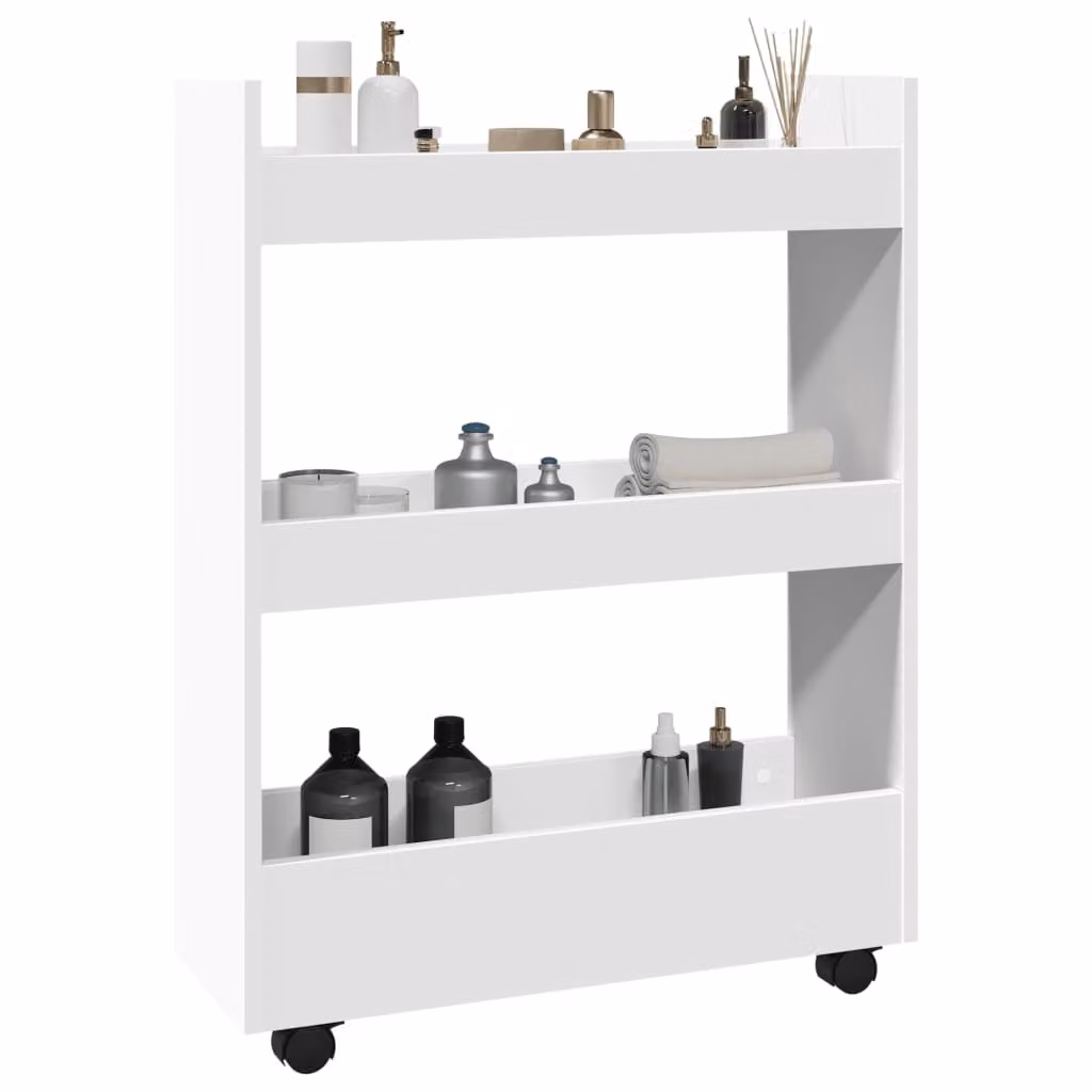 vidaXL Carrello portaoggetti stretto a 3 ripiani in MDF bianco moderno L: 20,0 cm, P: 22,0 cm, H: 80,0 cm