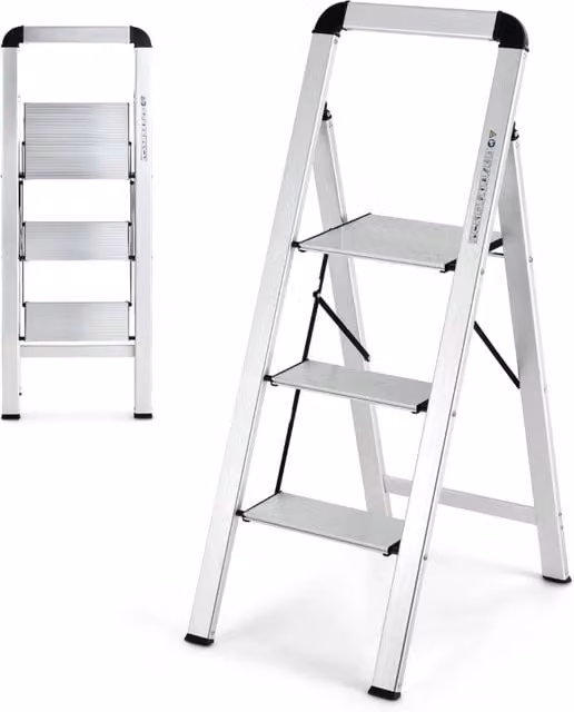 Sgabello pieghevole 3 gradini 62 x 44 x 109 cm leggero e robusto antiscivolo in alluminio argento 20_0020564