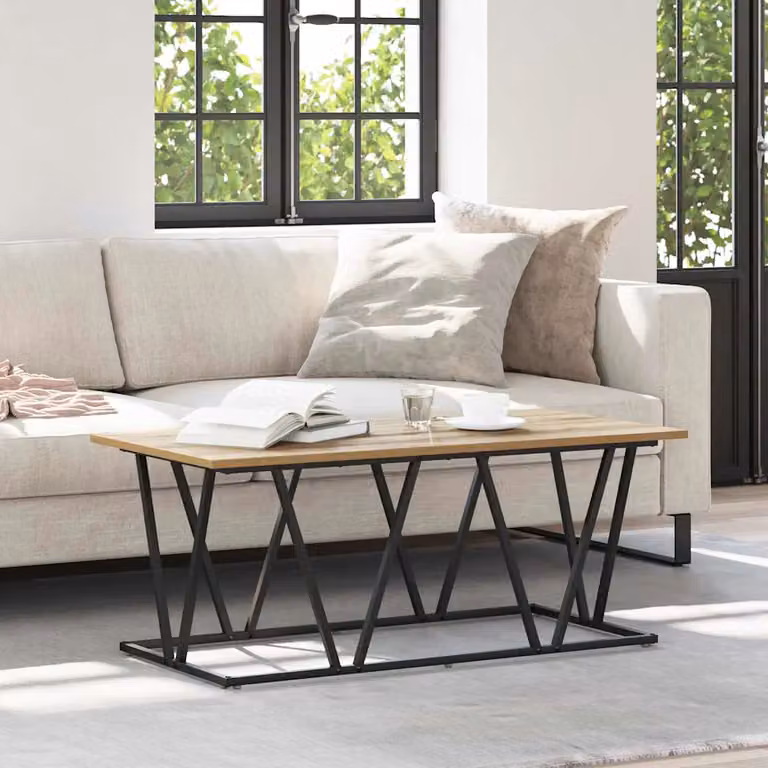 vidaXL Tavolino da salotto moderno in legno e metallo color rovere e nero L/P/H: 100 x 50 x 40 cm