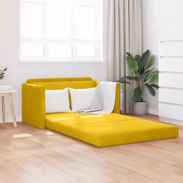 Divano letto moderno vidaXL in velluto giallo L: 124 cm, P: 71 cm, H: 78 cm