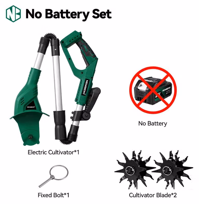 Fresatrice elettrica per terreno - Coltivatore a batteria da giardino, 21V - Larghezza di lavoro: 200 mm - Profondità di lavoro: 150 mm - Compatibile con batteria da 21V - Senza batteria