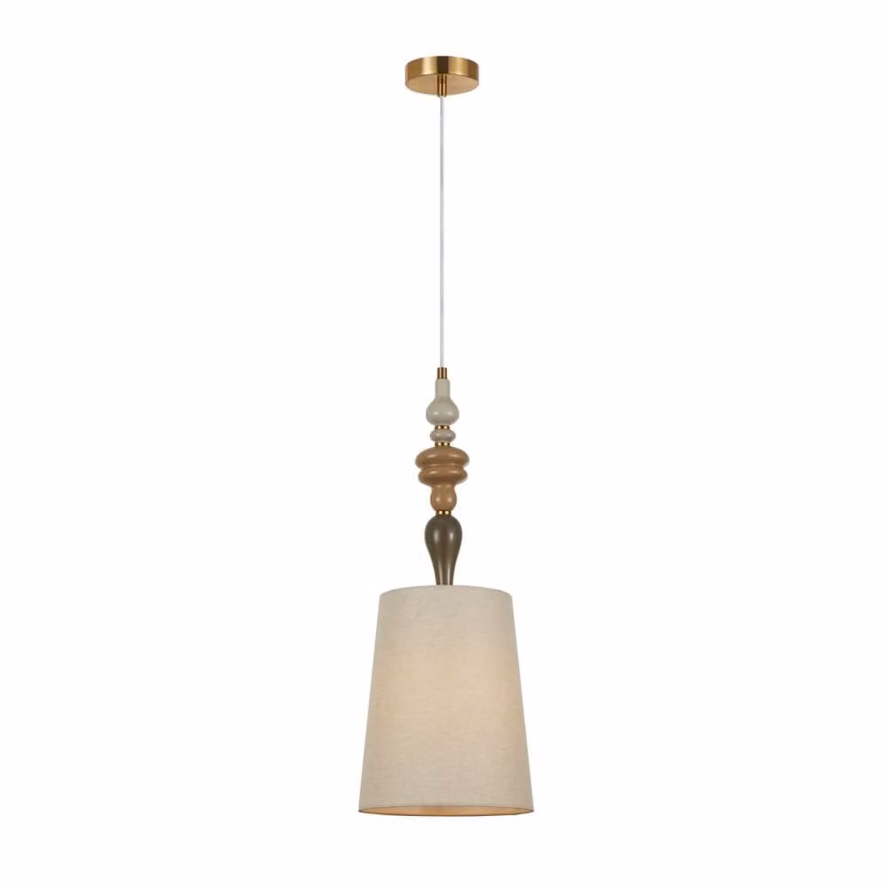 Lampada a sospensione classica per camera da letto soggiorno marrone antico con paralume in tessuto albicocca Ø22cm elemento decorativo 1xE27 60W MOREN Italux