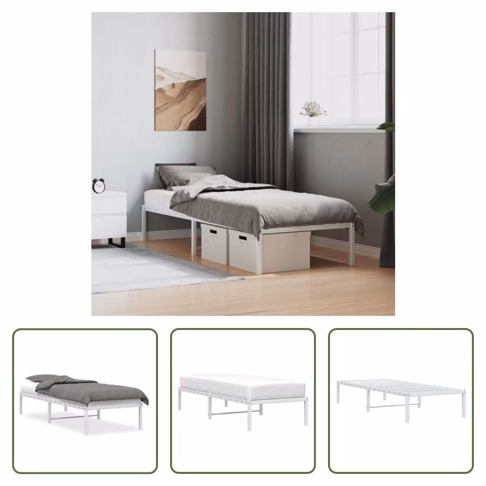 The Living Store Rete da letto in metallo bianco 75x190 cm