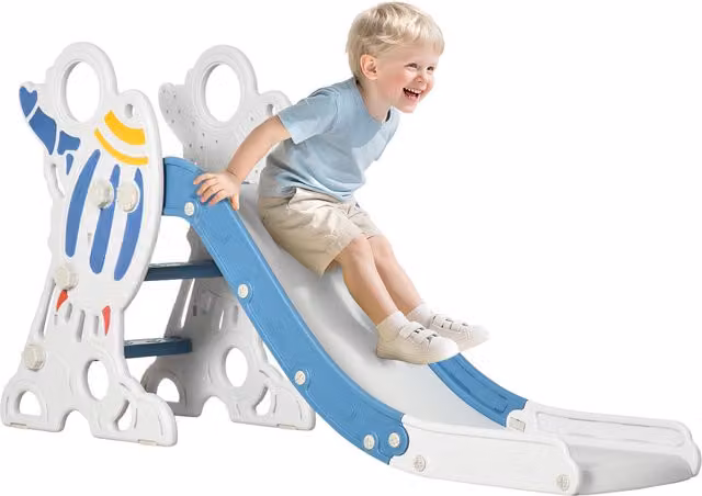Scivolo per bambini AIYAPLAY a tema spaziale in plastica blu con scale antiscivolo, L 157 x P 46.5 x H 80 cm – 1