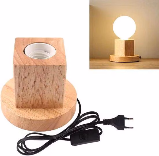 Lampada da terra in legno, adatta per ufficio/camera da letto/soggiorno, con base in legno e prolunga per il cavo.