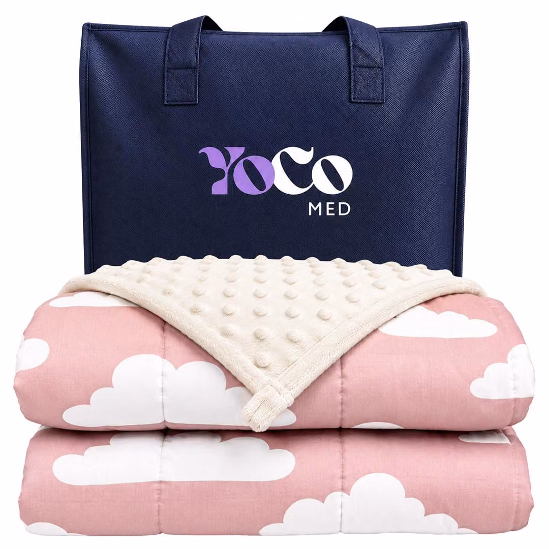 YoCo Med Coperta ponderata per bambini 120 × 90 cm 2,4 kg – Nuvole Rosa