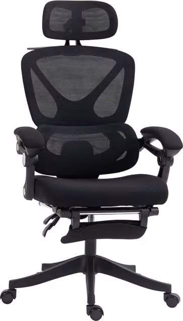 Sedia da ufficio ergonomica HOMCOM nera con poggiatesta regolabile e schienale in rete
