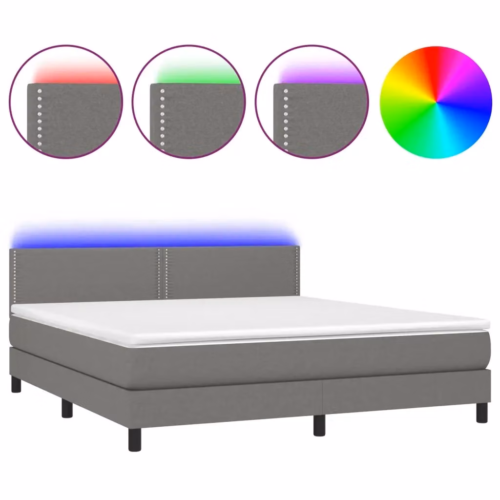 Letto Ibrido con Materasso e Illuminazione LED vidaXL in Tessuto Grigio, L 180 x P 200 cm – 2