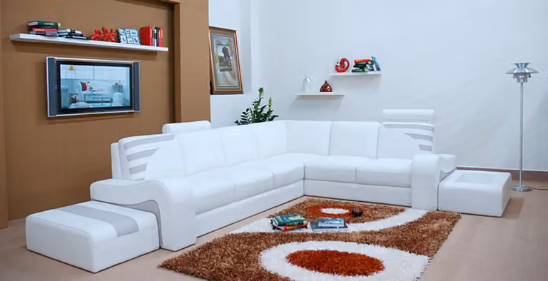 Moderne Sofa Eckgarnitur L-Form Polster Sitz Ecke Couch + Hocker Wohnlandschaft