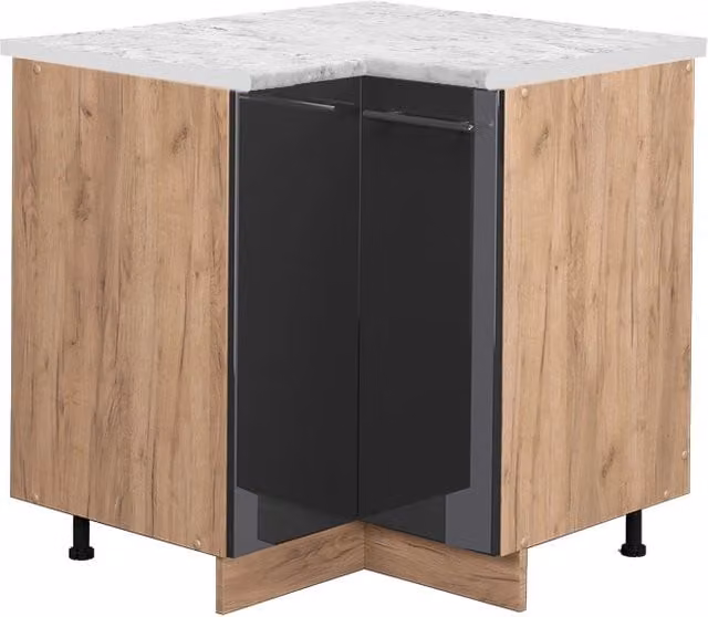 Mobile ad angolo cucina Fame-Line Antracite lucido/Rovere dorato 80.5 cm, PL Marmo Vicco