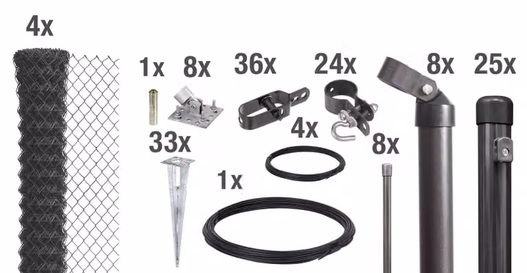 Alberts 631246 Recinzione in rete metallica come set completo di recinzione, con manicotto a terra carrabile, antracite metallizzato, altezza 125 cm, lunghezza 60 m
