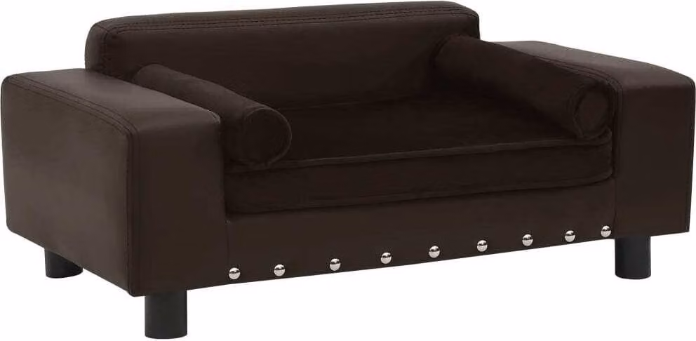 The Living Store divano per cani marrone 81x43x31 cm in peluche e Pelle finta