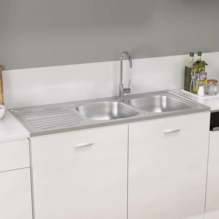 The Living Store Lavello da cucina a doppia vasca silver 1200x600x155 mm in acciaio inox