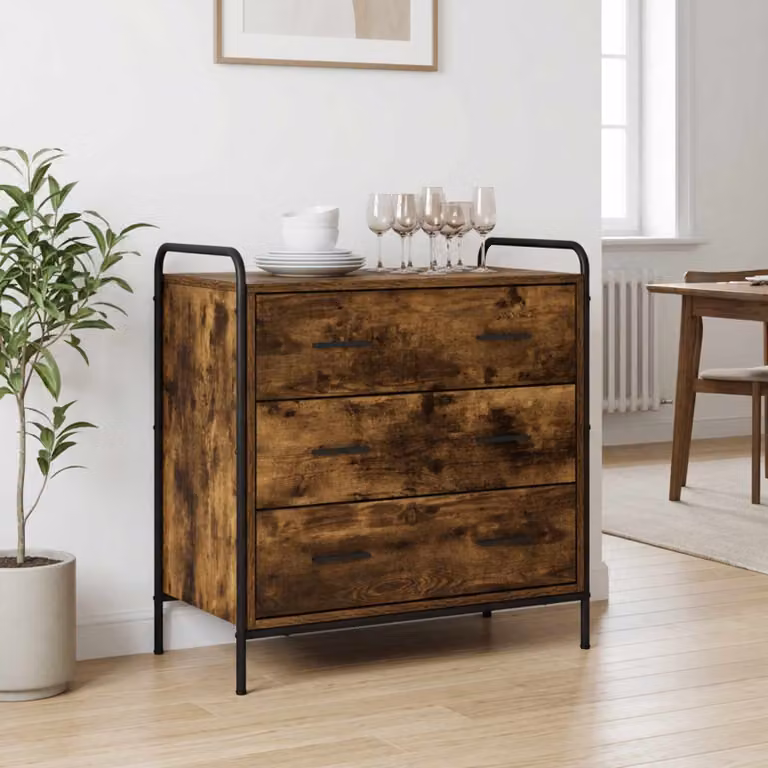 Mobile con cassetti vidaXL in rovere fumo con ruote L 70 cm, P 39,5 cm, H 71 cm