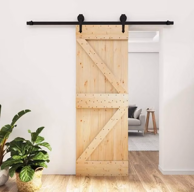 Porta scorrevole moderna vidaXL in legno e acciaio, colore marrone e nero, L: 70 cm, H: 210 cm