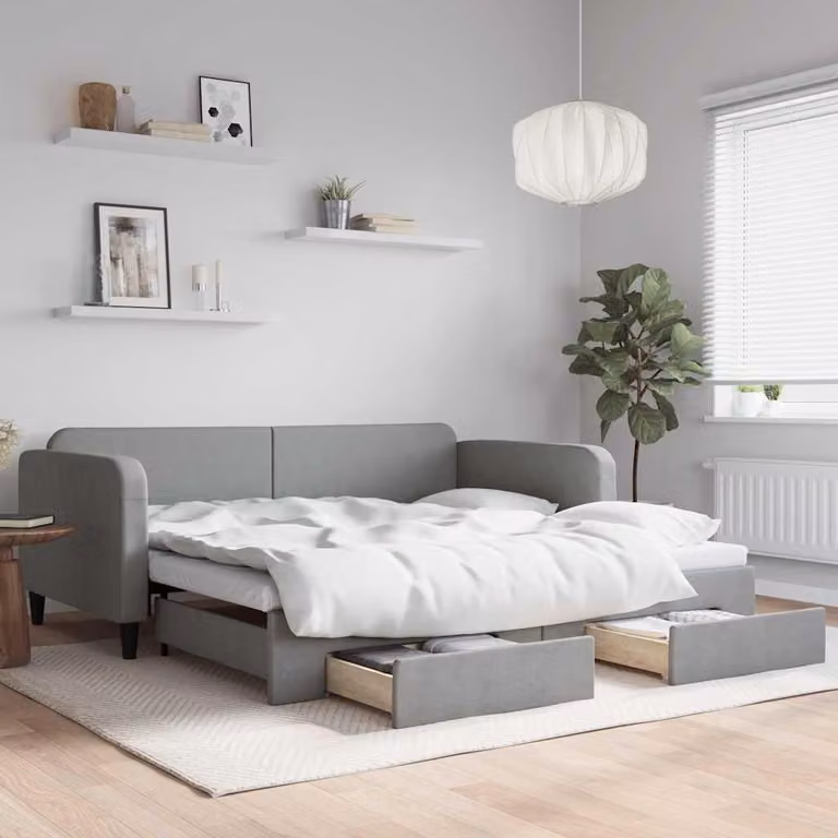Maison Exclusive - Divano letto estraibile con cassetti, grigio chiaro, 100x190 cm, tessuto