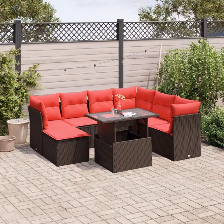 Maison Exclusive - Set di 8 pezzi per giardino con cuscini, marrone, polyrattan