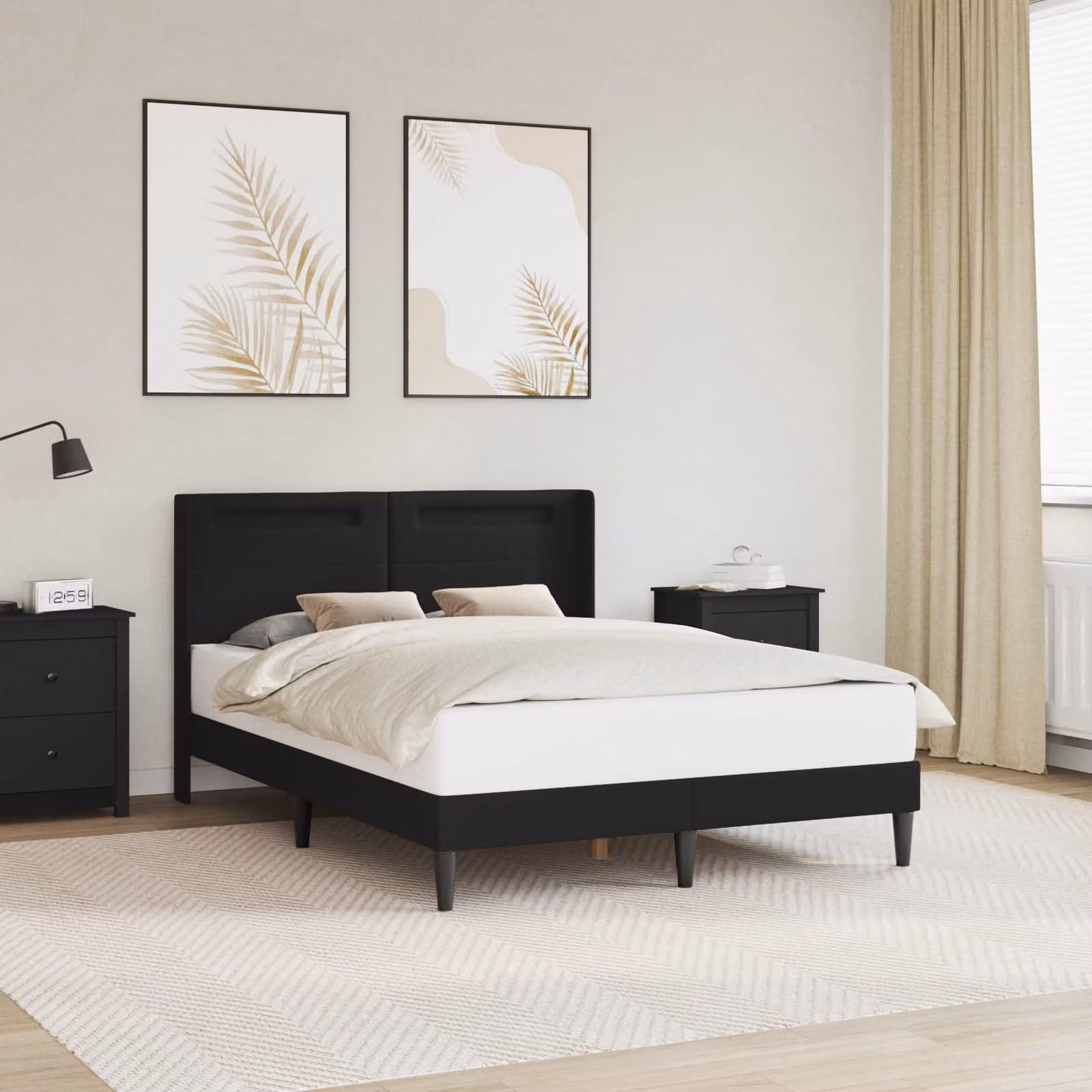 Struttura del letto con testiera vidaXL in similpelle nero con illuminazione sottostante e porta USB, L/P/H: 120 x 200 x 96 cm