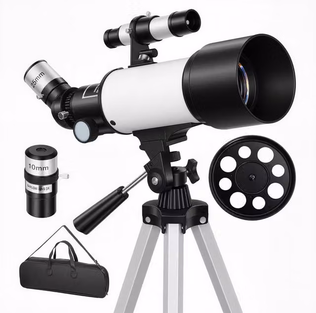 Telescopio astronomico Outsunny con treppiede regolabile, ingrandimento 0x/16x, Bianco
