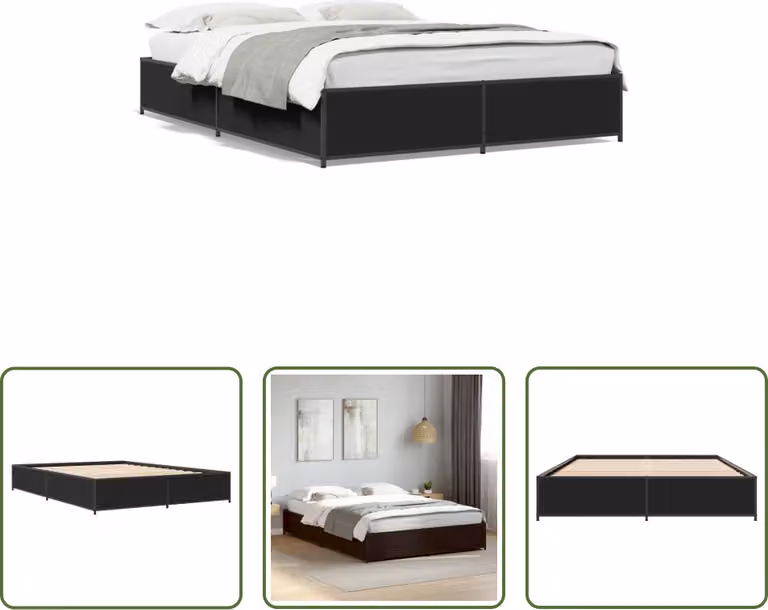 The Living Store Struttura letto nera 120x200 cm in legno e metallo