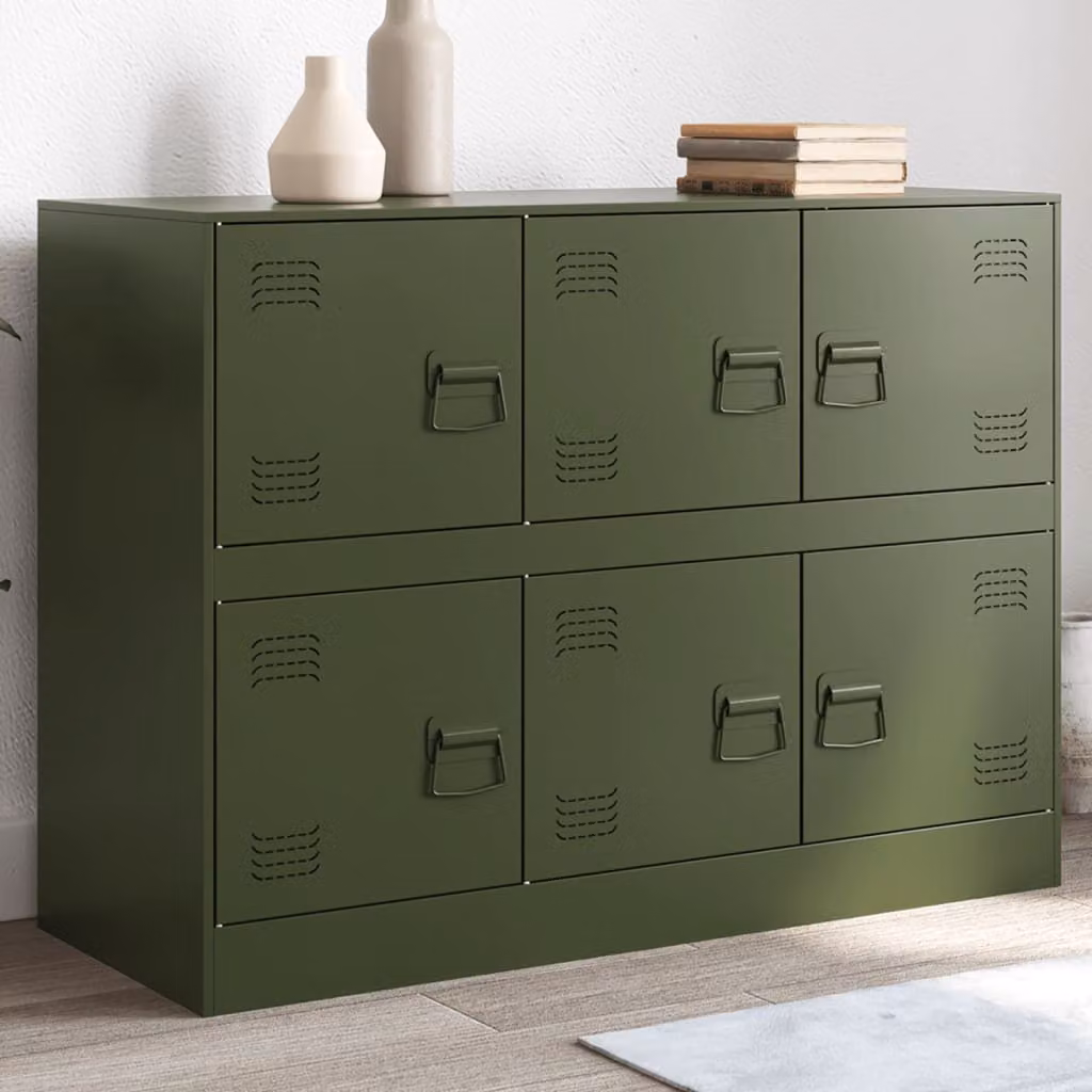 Credenza in stile industriale vidaXL in metallo verde oliva L: 99 cm, P: 39 cm, H: 73 cm