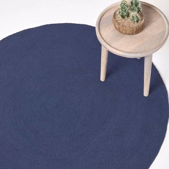 Tappeto di pavimento a mano intrecciato in blu scuro, 150 cm a rasoio