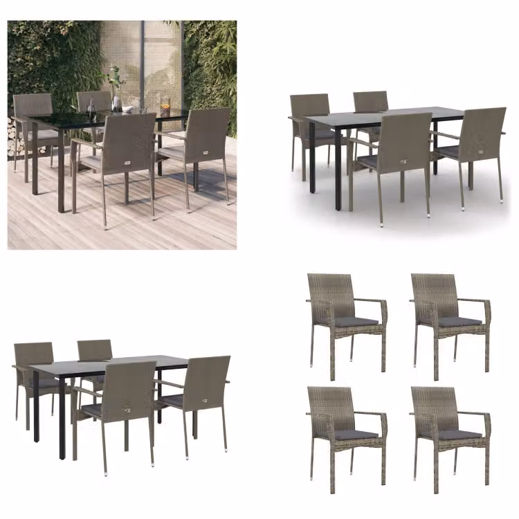 vidaXL Set da pranzo da giardino 5 pezzi con cuscini in poly rattan nero e grigio - Set da pranzo da giardino - Set da pranzo da giardino - Set da pranzo da terrazza