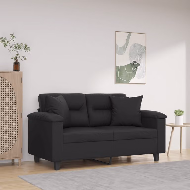 vidaXL Divano a 2 Posti Moderno in Similpelle Nero con Cuscini e Struttura in Metallo L: 150 cm, P: 80 cm, H: 77 cm