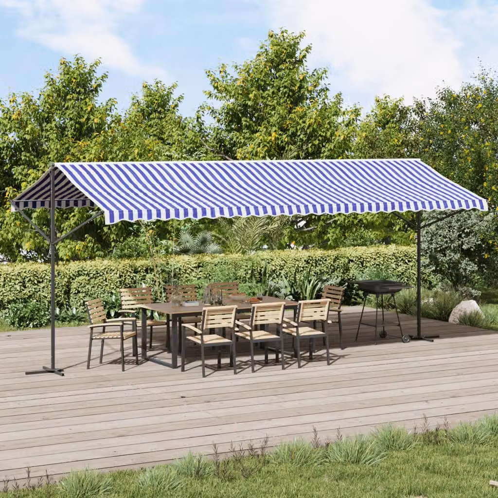 Tenda da sole vidaXL in tessuto e acciaio, blu e bianca, L: 600 cm, P: 300 cm
